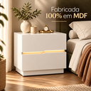 Ver imagem 5 de Kit 2 Mesa Cabeceira Lateral 60cm Branco com LED Integrado 2 Gavetas Lumiar