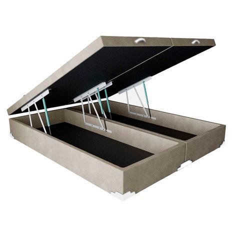 Base Box Baú King Bipartido Suede Bege 198x203x39 - 2