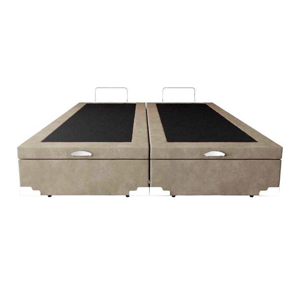 Base Box Baú King Bipartido Suede Bege 198x203x39 - 1