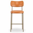 Ver imagem 3 de Kit 2 Banquetas Alta Sala de Jantar Lisa Pés Champanhe PU Caramelo m² - Monari Design
