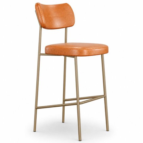 Kit 2 Banquetas Alta Sala de Jantar Lisa Pés Champanhe PU Caramelo m² - Monari Design