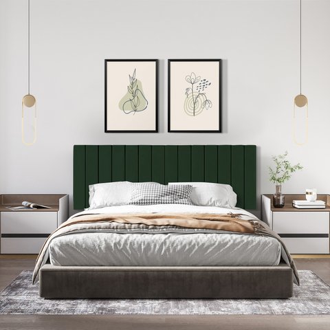 Cabeceira Viuva ou Solteirão Palito Estofada Suspensa para Quarto - 128 Cm - Verde Musgo Suede