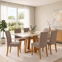Ver imagem 1 de Conjunto Sala de Jantar Mesa Lisa 160cm Tampo de Vidro Canto Reto 6 Cadeiras Lily
