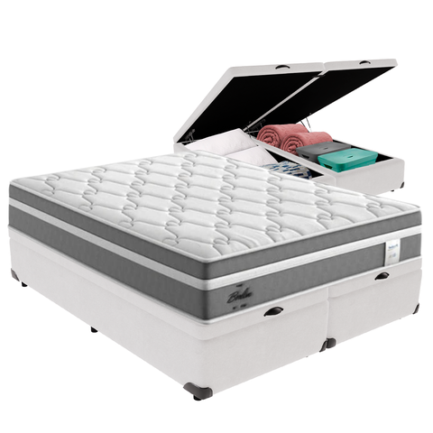 Cama Box Baú Queen e Colchão Molas Ensacadas Berlim Probel:branco