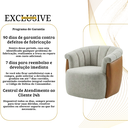 Ver imagem 7 de Poltrona Decorativa Giratória Luxuosa Linho Prata Escuro Detalhe Courino Caramelo Montada Sala Hall