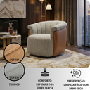 Ver imagem 5 de Poltrona Decorativa Giratória Luxuosa Linho Prata Escuro Detalhe Courino Caramelo Montada Sala Hall