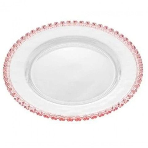 Prato Sobremesa de Cristal Coração Borda Rosa Lyor 20cm