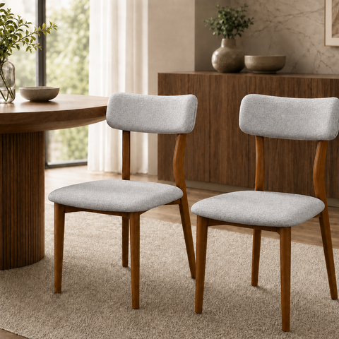 Conjunto 2 Cadeiras de Jantar Encosto Curvo Madeira Estofada Linho Sala:Linho Cinza Claro
