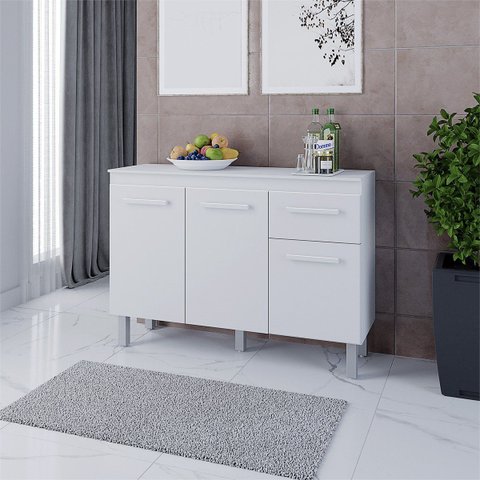 Balcão para Cozinha sem Tampo Vitória 120 cm 3 Portas 1 Gaveta: Branco