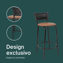 Ver imagem 4 de Kit 2 Banquetas para Balcão Cozinha Gourmet Junco Preto Bancada Ilha Banco 60cm Itagold