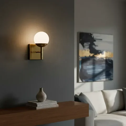 Arandela de Parede Luminaria Quadrado de Alumínio com Vidro Globo Branco Fosco 12cm