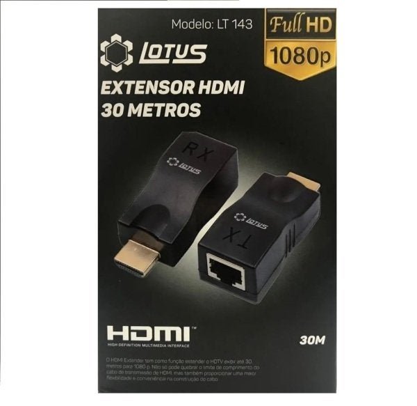 Kit Adaptador Extensor HDMI 30M + Cabo De Rede Rj45 20MTS - 7