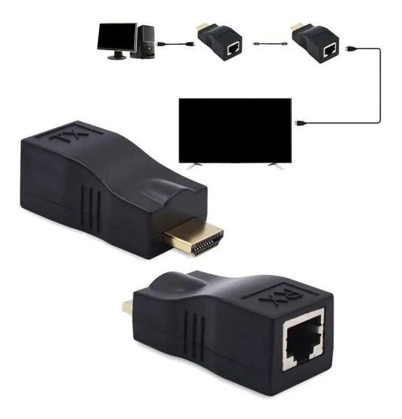 Kit Adaptador Extensor HDMI 30M + Cabo De Rede Rj45 20MTS - 6