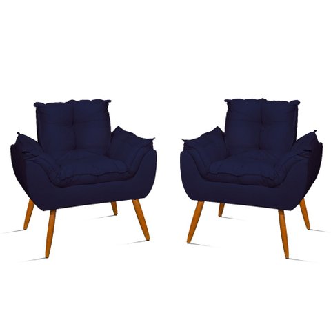 Kit 2 Cadeiras Poltronas Opala Suede Black:azul Marinho