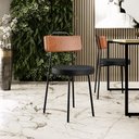 Ver imagem 2 de Kit 02 Cadeiras Decorativas Estofada Para Sala Jantar Barcelona L02 Couríssimo Camel Preto - Lyam
