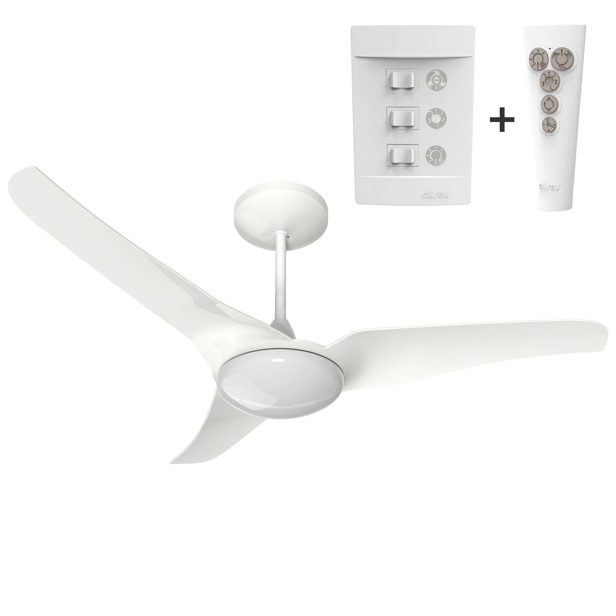 VENTILADOR DE TETO ALISEU SLIM BRANCO PLUS COM CONTROLE REMOTO E CONTROLE DE PAREDE 127v