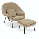 Ver imagem 1 de Poltrona Womb Chair com Puff em Bouclê Fendi - Base Preta
