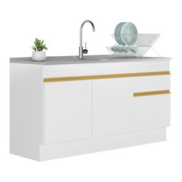 Balcão Cozinha Gabinete Pia 150cm com Rodapé 3 Portas 1 Gaveta Veneza Multimóveis V2115 Branco/Doura - 2