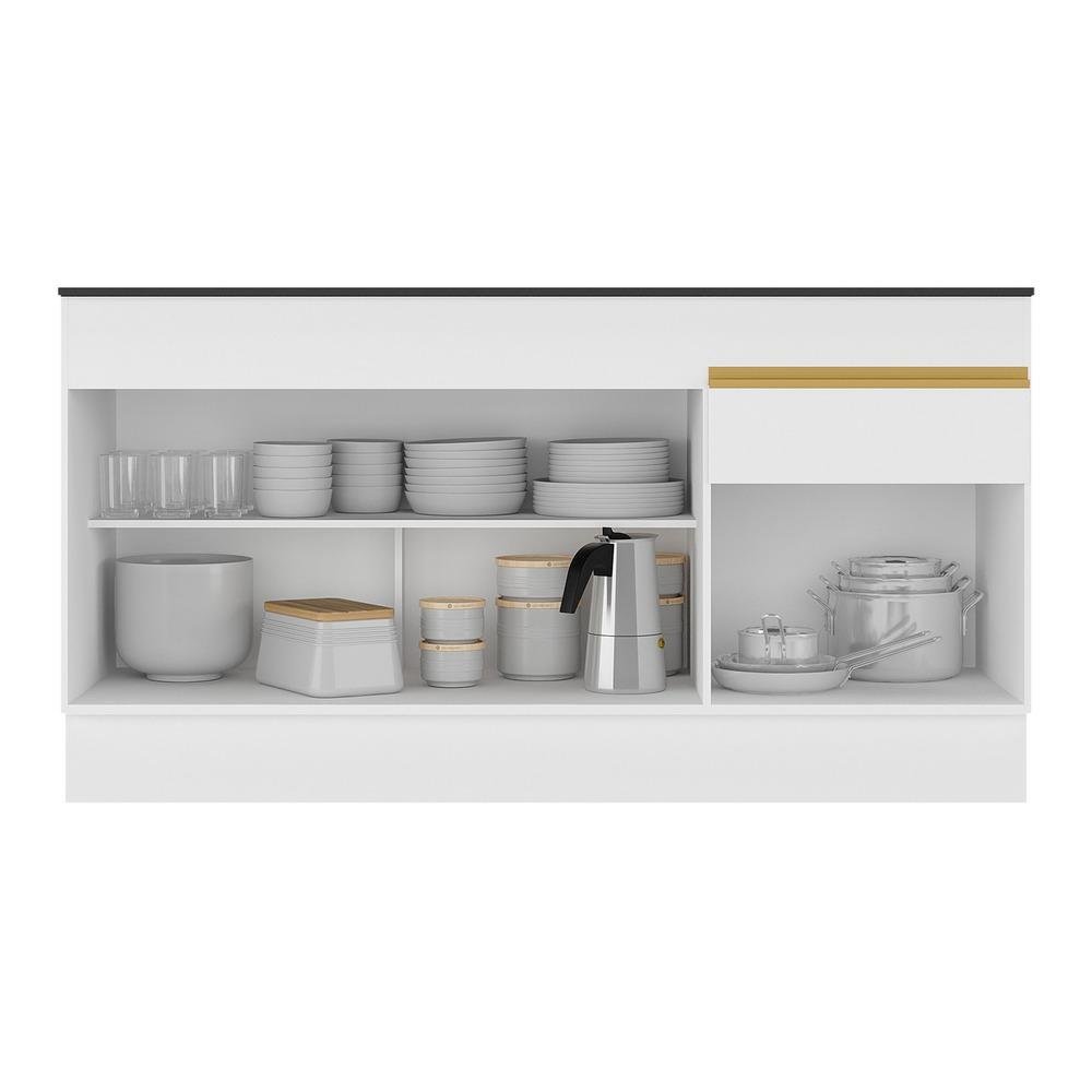 Balcão Cozinha Gabinete Pia 150cm com Rodapé 3 Portas 1 Gaveta Veneza Multimóveis V2115 Branco/Doura - 4