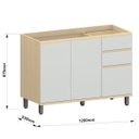 Ver imagem 4 de Balcão de Pia para Cozinha 120 cm 3 Portas 2 Gavetas Aurora Cinza Cristal