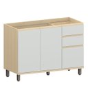 Ver imagem 1 de Balcão de Pia para Cozinha 120 cm 3 Portas 2 Gavetas Aurora Cinza Cristal