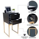 Ver imagem 4 de Mesa de Cabeceira Industrial Preto Eco 30cm com 2 Gavetas Base Dourada - Enviamos Montado