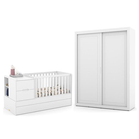 Jogo de Quarto Infantil Tutto New com Guarda Roupa 2 Portas de Correr e Berço Multifuncional Formare