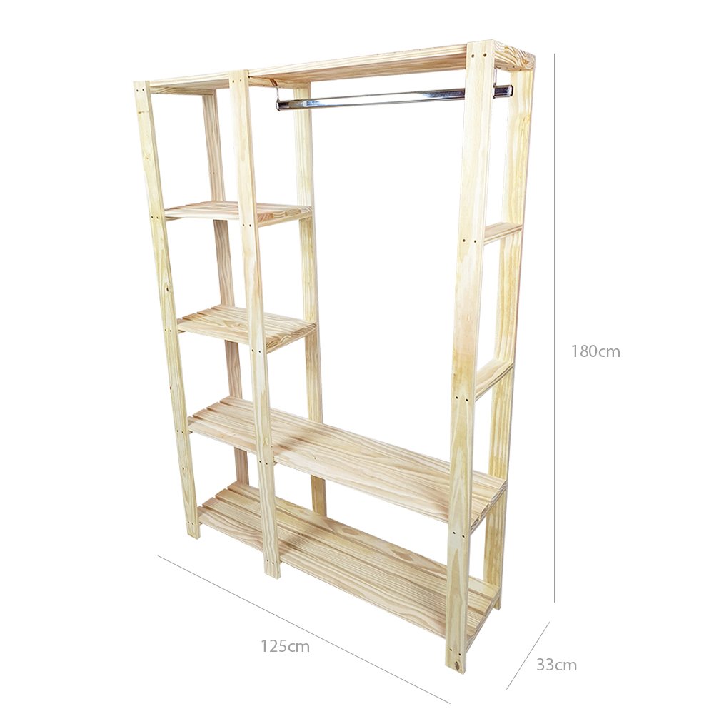 Guarda-Roupa Closet Caruaru 180X125X33 em Madeira de Pinus - NATURAL ...