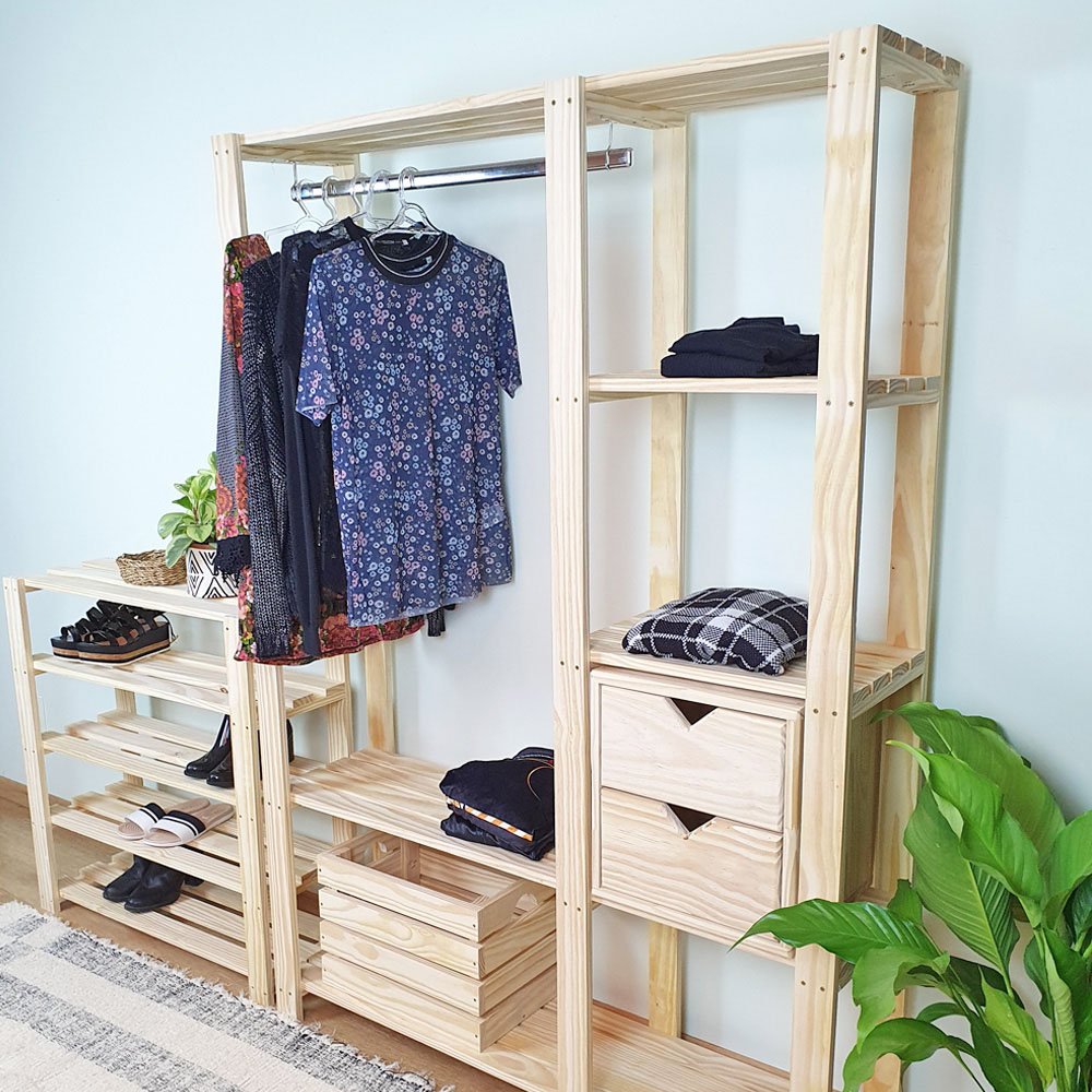 Guarda-Roupa Closet Caruaru 180X125X33 em Madeira de Pinus - NATURAL ...