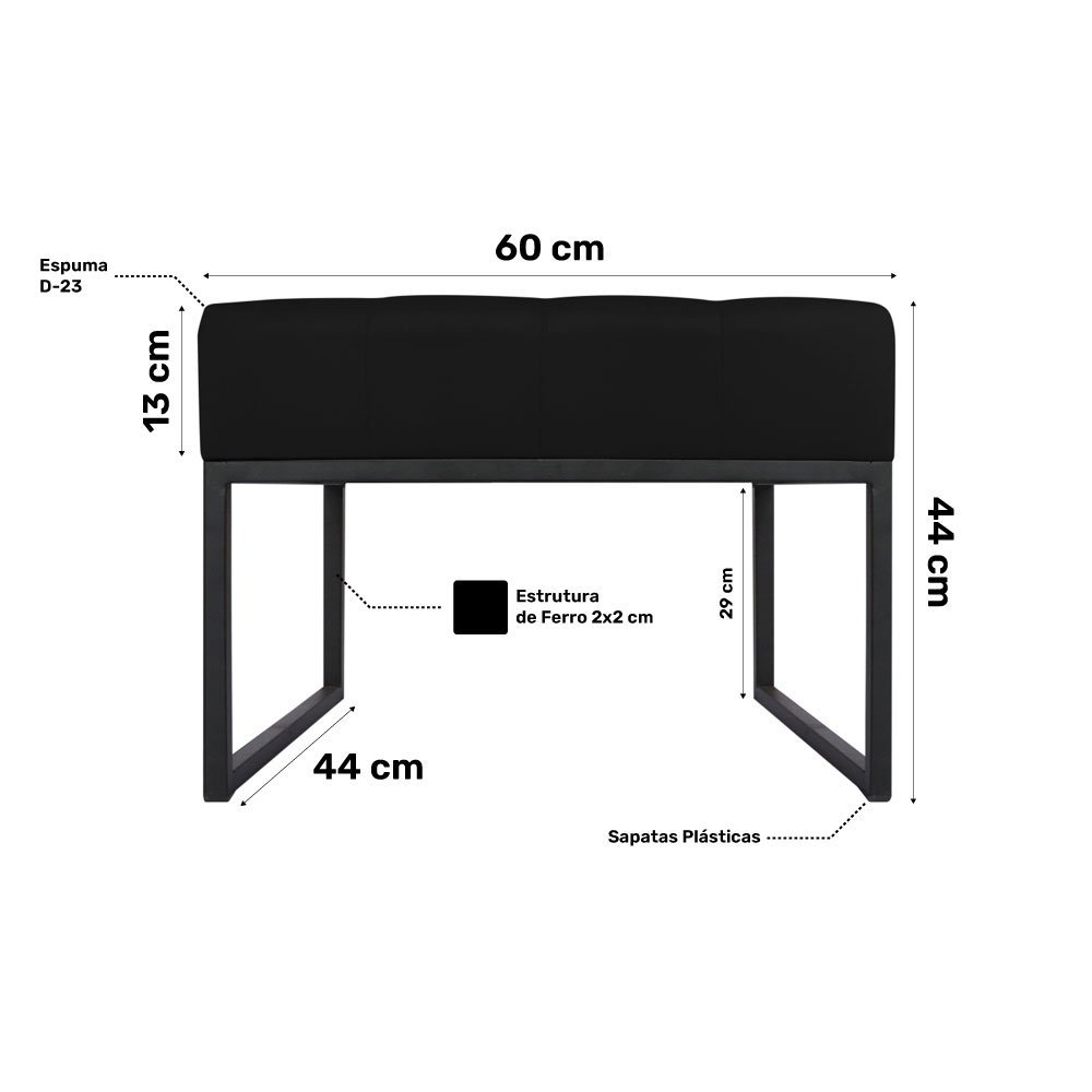 Puff Decorativo Sala de Estar Agnes 60x44cm com Base de Ferro Sintético Preto - Desk Design - 4