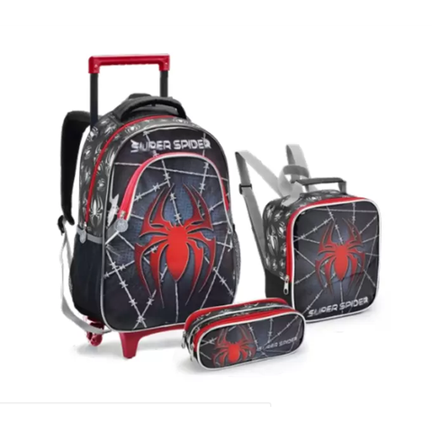 Kit Mochila Spider Aranha Rodinha Lancheira, Estojo Infantil - Seanite