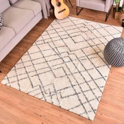 Tapete Tufted Geométrico Bege e Preto 200x250cm - 1