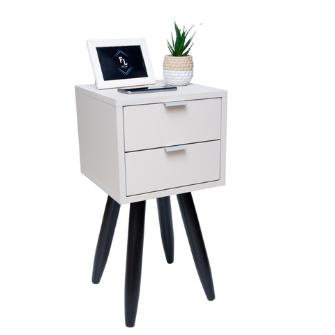Mesa de Cabeceira Retro com 2 Gavetas de 30cm Pé Marrom Escuro Envio Montada