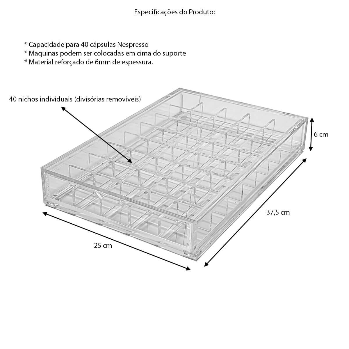 Porta Cápsulas Nespresso em Acrílico com gaveta para 40 Un Centauri Acrílicos PCN-40-1GV - 4