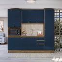 Ver imagem 1 de Cozinha Compacta com Kit Forno Celeste Kappesberg 100% Mdf Nogueira/azul 240cm