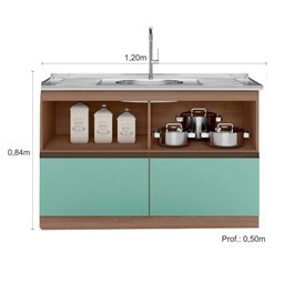 Balcão para Pia e Cuba 120 Cm 2 Portas 3 Gavetas Etna Poliman Móveis - 5