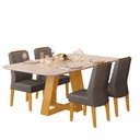 Ver imagem 2 de Conjunto Sala de Jantar Mesa Tampo Retangular Chanfrado Curvo Mad/vid 160 X 90cm Kiara Cedro Off Whi