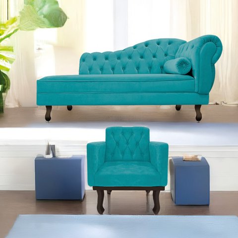 Kit Diva Recamier Diana 185cm Lado Esquerdo e 01 Poltrona Classic Suede - Doce Sonho Móveis RECAMIER