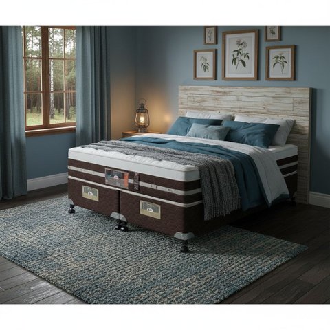 Cama Box King Castor Silver Star Air One Face Pocket Hibrido 193x203x59 + Box Castor