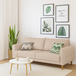 Sofá Living Biagio Veludo 1,70m com Pés Madeira Sala Luxo:bege - Pr 185