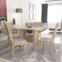 Mesa Retangular com 4 Cadeiras Castanho/off White Indekes New Charm 80x110x76 - 1