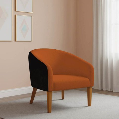 Poltrona Decorativa Stella Pé Madeira Trapézio Sintético Pu Preto Bouclê D03 - D’Rossi