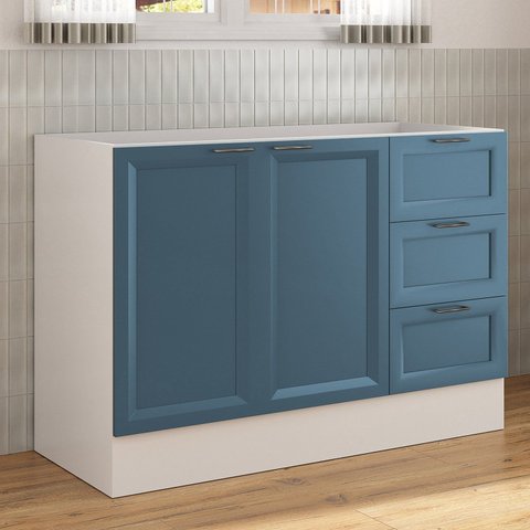Balcão 2 Portas 3 Gavetas 120cm sem Tampo Soho CabeCasa MadeiraOriginals Branco/Azul