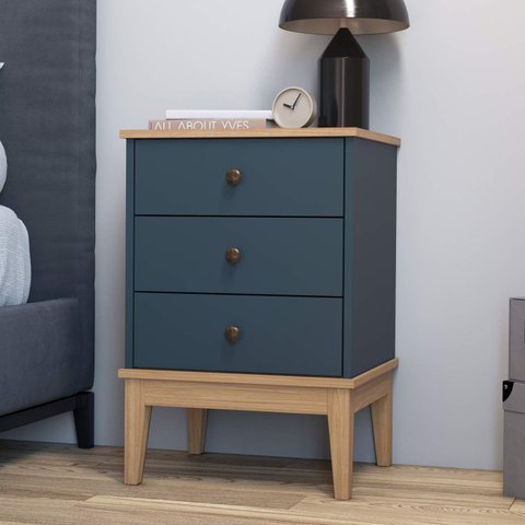 Mesa de Cabeceira 45cm 3 Gavetas com Pés em Madeira Maciça Mb 1021 Movelbento