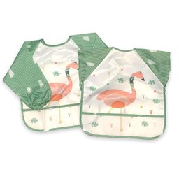 Babador Impermeável Manga Longa Blw Curta Kit 2unds Flamingo Baby Babador Blw, Babador Avental, Baba - 3