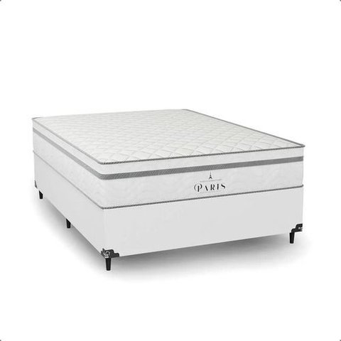 Cama Box Viúva Branco + Colchão Paris Molas Ensacadas Branco Couro Branco/branco