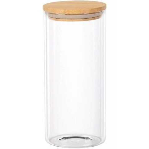 Pote de Vidro Tubular com Tampa de Bambu 1l 10x17cm Transparente