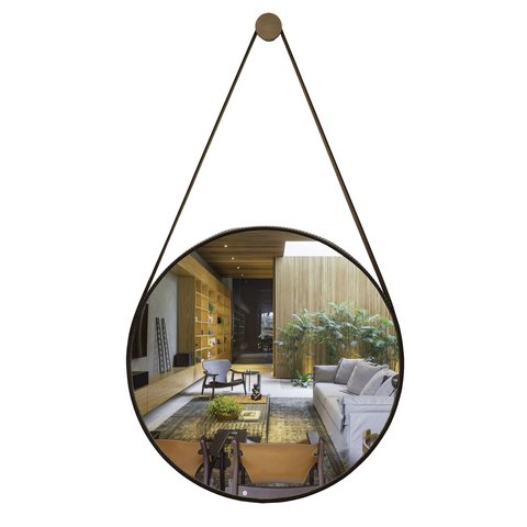 Espelho Decorativo Adnet Redondo 60cm com Alça Cafe