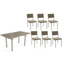 Ver imagem 1 de Conjunto: Mesa de Cozinha Elba Tampo Madeirado C/ Vidro 160cm e 6 Cadeiras Zaria Niquel/freijo