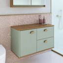 Ver imagem 1 de Gabinete de Banheiro 80cm 100% MDF com 1 Porta e 2 Gavetas sem Cuba Lívia Yescasa Verde/Freijó/Mosca